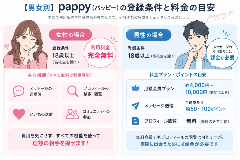 【男女別】pappy(パッピー)の登録条件と料金の目安