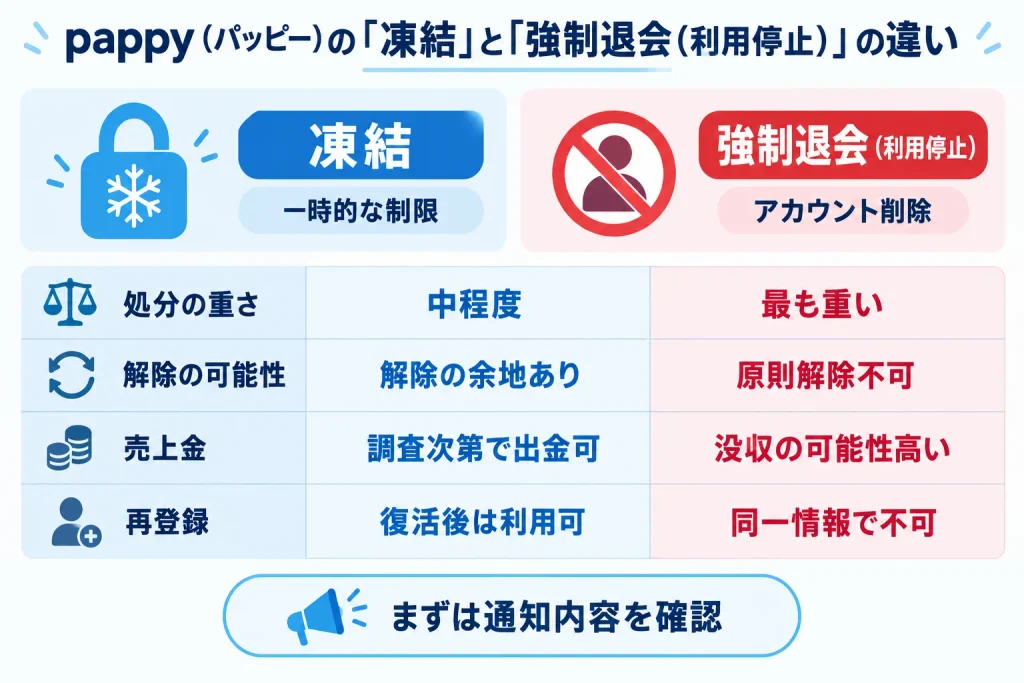 pappy(パッピー)の「凍結」と「強制退会(利用停止)」の違い