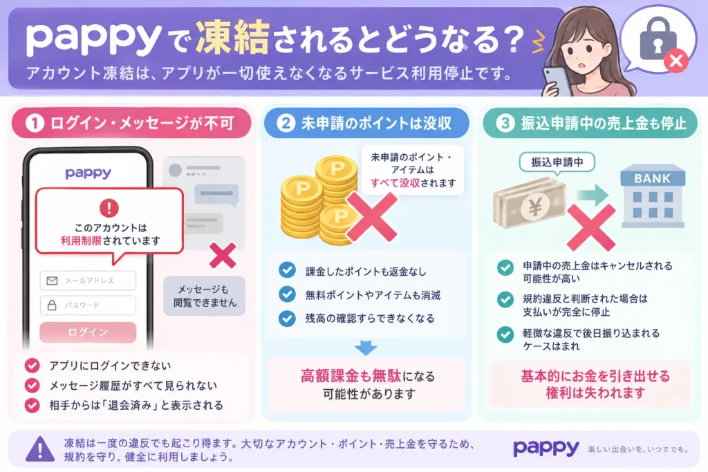 pappy(パッピー)で凍結されたらどうなる?ペナルティの詳細